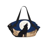 CNTDBU Mysterious Lone Wolf 2-in-1 Picnic Blanket Bag-Foldable Waterproof Round Mat for Beach Park, Portable Camping Tote with Storage Pockets for Outdoor Adventures