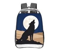 CNTDBU Mysterious Lone Wolf Clear Backpack 16 Inch Heavy Duty-Stadium Approved Transparent PVC Bookbag, Reinforced Bottom Travel Daypack Unisex