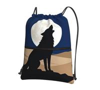 CNTDBU Mysterious Lone Wolf Drawstring Backpack with Zip-Waterproof Lightweight Daypack for Gym Sports, Adjustable Cinch Bag for Travel Hiking