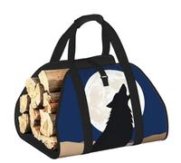 CNTDBU Mysterious Lone Wolf Firewood Carrier Bag-Heavy Duty Canvas Log Tote, Waterproof Wood Hauler with Padded Handles