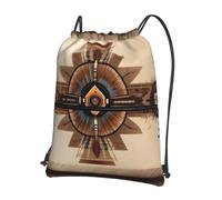 CNTDBU Native American Painting Drawstring Backpack with Zip-Waterproof Lightweight Daypack for Gym Sports, Adjustable Cinch Bag for Travel Hiking