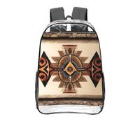 CNTDBU Native American Patterns Clear Backpack 16 Inch-Transparent PVC Stadium Approved Bag, Custom All-Over Print Front Pocket, Lightweight Travel Daypack Unisex