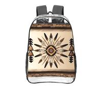 CNTDBU Native American Patterns Clear Backpack 16 Inch-Transparent PVC Stadium Approved Bag, Custom All-Over Print Front Pocket, Lightweight Travel Daypack Unisex