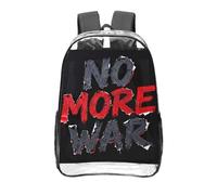 CNTDBU No More War Clear Backpack 16 Inch Heavy Duty-Stadium Approved Transparent PVC Bookbag, Reinforced Bottom Travel Daypack Unisex