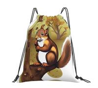 CNTDBU Nut-Eating Squirrel Large Cinch Sack Bag-Waterproof Lightweight Rucksack For Gym Sports, Casual Drawstring Backpack For Travel Hiking