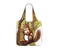 CNTDBU Nut-eating squirrel Packaway Shopping Tote-Lightweight Reusable Foldable Bag for Groceries, 25L Travel Rucksack with Drawstring for Work Gym
