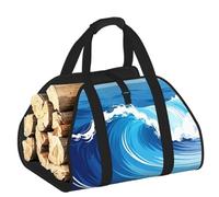 CNTDBU Ocean Wave Blue Firewood Carrier Bag-Heavy Duty Canvas Log Tote, Waterproof Wood Hauler with Padded Handles
