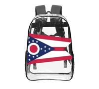CNTDBU Ohio State Flag Clear Backpack 16 Inch-Transparent PVC Stadium Approved Bag, Custom All-Over Print Front Pocket, Lightweight Travel Daypack Unisex