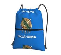 CNTDBU Oklahoma State Flag Drawstring Backpack with Zip-Waterproof Lightweight Daypack for Gym Sports, Adjustable Cinch Bag for Travel Hiking