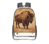 CNTDBU Old Paper Buffalo Clear Backpack 16 Inch Heavy Duty-Stadium Approved Transparent PVC Bookbag, Reinforced Bottom Travel Daypack Unisex