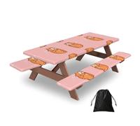 CNTDBU Orange cat Picnic Table Cover 72in-Waterproof Bench Covers Set for Camping, Elastic Edge Tablecloth for Outdoor BBQ