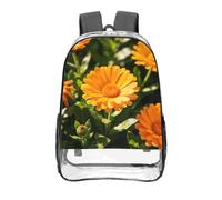 CNTDBU Orange Marigold Art Clear Backpack 16 Inch Heavy Duty-Stadium Approved Transparent PVC Bookbag, Reinforced Bottom Travel Daypack Unisex