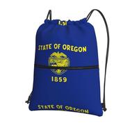 CNTDBU Oregon State Flag Drawstring Backpack with Zip-Waterproof Lightweight Daypack for Gym Sports, Adjustable Cinch Bag for Travel Hiking