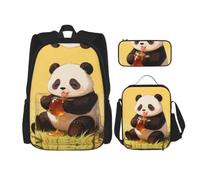 CNTDBU Panda Drink Honey Backpack Lunch Bag Pouch Set-3 in 1 Travel Bag for Commuters, Insulated Lunch Tote for Work with Laptop Sleeve