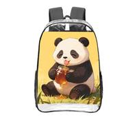 CNTDBU Panda Drink Honey Clear Backpack 16 Inch Heavy Duty-Stadium Approved Transparent PVC Bookbag, Reinforced Bottom Travel Daypack Unisex
