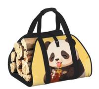 CNTDBU Panda Drink Honey Firewood Carrier Bag-Heavy Duty Canvas Log Tote, Waterproof Wood Hauler with Padded Handles