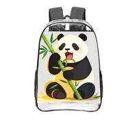 CNTDBU Panda Eat Bamboo Clear Backpack 16 Inch Heavy Duty-Stadium Approved Transparent PVC Bookbag, Reinforced Bottom Travel Daypack Unisex