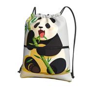 CNTDBU Panda Eat Bamboo Drawstring Backpack with Zip-Waterproof Lightweight Daypack for Gym Sports, Adjustable Cinch Bag for Travel Hiking