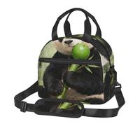 CNTDBU Panda Eat Bamboo Thermal Lunch Tote for Work-Insulated Food Bag with Adjustable Shoulder Strap, Leakproof Cooler for Daily Use