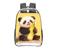 CNTDBU Panda Hold Bamboo Clear Backpack 16 Inch Heavy Duty-Stadium Approved Transparent PVC Bookbag, Reinforced Bottom Travel Daypack Unisex