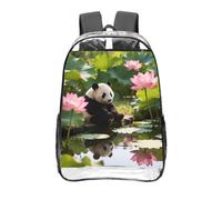 CNTDBU Panda Lotus Pond Clear Backpack 16 Inch Heavy Duty-Stadium Approved Transparent PVC Bookbag, Reinforced Bottom Travel Daypack Unisex