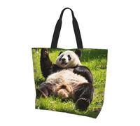 CNTDBU Panda Roll Grass Large Shoulder Tote Bag for Women-Lightweight Waterproof Shopping Bag, Reusable Grocery Tote with Inner Pocket for Work Travel