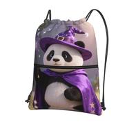 CNTDBU Panda Wizard Magic Drawstring Backpack with Zip-Waterproof Lightweight Daypack for Gym Sports, Adjustable Cinch Bag for Travel Hiking