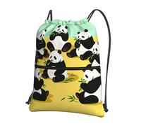 CNTDBU Pandas that eat bamboo Drawstring Backpack with Zip-Waterproof Lightweight Daypack for Gym Sports, Adjustable Cinch Bag for Travel Hiking