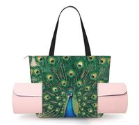 CNTDBU Peacock Tail Gold Women's Yoga Bag-Large Gym Tote with Yoga Mat Holder, Lightweight Shoulder Bag for Workout Travel Beach