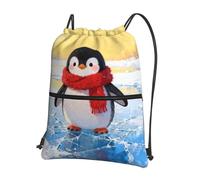 CNTDBU Penguin Scarf Drawstring Backpack with Zip-Waterproof Lightweight Daypack for Gym Sports, Adjustable Cinch Bag for Travel Hiking
