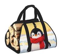 CNTDBU Penguin Scarf Firewood Carrier Bag-Heavy Duty Canvas Log Tote, Waterproof Wood Hauler with Padded Handles