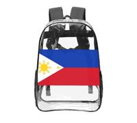 CNTDBU Philippine flag Clear Backpack 16 Inch-Transparent PVC Stadium Approved Bag, Custom All-Over Print Front Pocket, Lightweight Travel Daypack Unisex