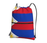 CNTDBU Philippine flag Drawstring Backpack with Zip-Waterproof Lightweight Daypack for Gym Sports, Adjustable Cinch Bag for Travel Hiking