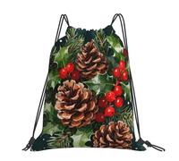 CNTDBU Pinecone Holly Berries Large Cinch Sack Bag-Waterproof Lightweight Rucksack For Gym Sports, Casual Drawstring Backpack For Travel Hiking
