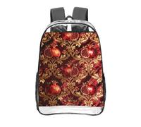 CNTDBU Pomegranates and flowers Clear Backpack 16 Inch Heavy Duty-Stadium Approved Transparent PVC Bookbag, Reinforced Bottom Travel Daypack Unisex