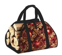 CNTDBU Pomegranates and Flowers Firewood Carrier Bag-Heavy Duty Canvas Log Tote, Waterproof Wood Hauler with Padded Handles