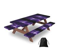 CNTDBU Power Tower Lightning Picnic Table Cover 72in-Waterproof Bench Covers Set for Camping, Elastic Edge Tablecloth for Outdoor BBQ