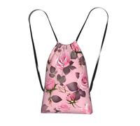 CNTDBU Pretty Pink Roses Foldable Drawstring Rucksack-Lightweight Packable Reusable Shopping Bag for Travel, Compact Pocket Sling Backpack for Camping Gym