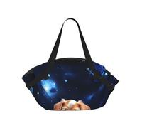 CNTDBU Puppy Blue Rose 2-in-1 Picnic Blanket Bag-Foldable Waterproof Round Mat for Beach Park, Portable Camping Tote with Storage Pockets for Outdoor Adventures