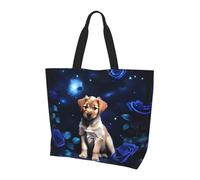 CNTDBU Puppy Blue Rose Large Shoulder Tote Bag for Women-Lightweight Waterproof Shopping Bag, Reusable Grocery Tote with Inner Pocket for Work Travel