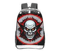 CNTDBU Red and Black Evil Ghost Clear Backpack 16 Inch-Transparent PVC Stadium Approved Bag, Custom All-Over Print Front Pocket, Lightweight Travel Daypack Unisex