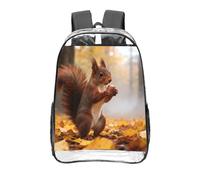 CNTDBU Red Squirrel Clear Backpack 16 Inch-Transparent PVC Stadium Approved Bag, Custom All-Over Print Front Pocket, Lightweight Travel Daypack Unisex