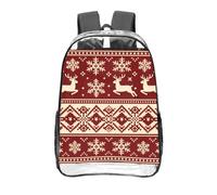 CNTDBU reindeer and Snowflakes Clear Backpack 16 Inch-Transparent PVC Stadium Approved Bag, Custom All-Over Print Front Pocket, Lightweight Travel Daypack Unisex