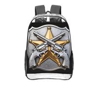 CNTDBU Revolver Sheriff Badge Clear Backpack 16 Inch Heavy Duty-Stadium Approved Transparent PVC Bookbag, Reinforced Bottom Travel Daypack Unisex