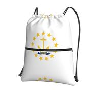 CNTDBU Rhode Island State Flag Drawstring Backpack with Zip-Waterproof Lightweight Daypack for Gym Sports, Adjustable Cinch Bag for Travel Hiking