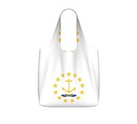 CNTDBU Rhode Island State Flag Packaway Shopping Tote-Lightweight Reusable Foldable Bag for Groceries, 25L Travel Rucksack with Drawstring for Work Gym