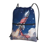 CNTDBU Rocket Flag Progress Drawstring Backpack with Zip-Waterproof Lightweight Daypack for Gym Sports, Adjustable Cinch Bag for Travel Hiking