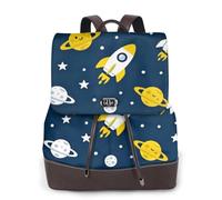 CNTDBU rockets and planets Women's Leather Backpack-Soft PU Leather Daypack for Travel Work, Lightweight Casual Laptop Bag for Women