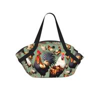 CNTDBU Rooster and Chicken 2-in-1 Picnic Blanket Bag-Foldable Waterproof Round Mat for Beach Park, Portable Camping Tote with Storage Pockets for Outdoor Adventures