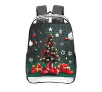 CNTDBU Round Ball Christmas Tree Clear Backpack 16 Inch-Transparent PVC Stadium Approved Bag, Custom All-Over Print Front Pocket, Lightweight Travel Daypack Unisex